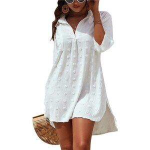 Womens Swimsuit Coverups White Chiffon Bikini Swimwear Cover Up Dress Shirt